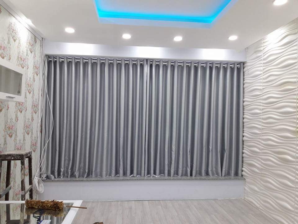 Rèm Vải 2 Lớp Cao Cấp Màu Xám Trung Tính & Voan Hoa