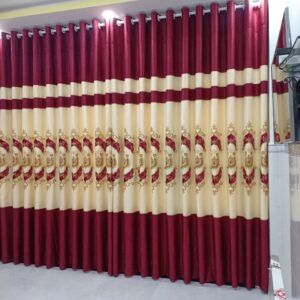Rèm Vải Ore Màu Đỏ Đô & Vàng Kem - Hoạ Tiết Hoa Văn Hoàng Gia