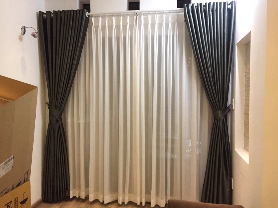 Rèm Vải 2 Lớp Màu Nâu Đen Sang Trọng & Voan Lụa Mềm